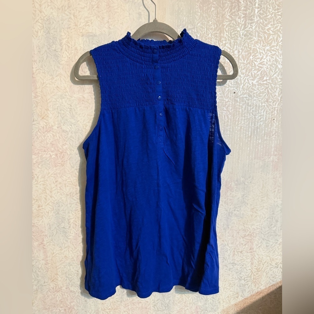 Torrid Heritage Slub Smocked Yoke Blue Sleeveless Blouse, Sz 00, 100% Cotton